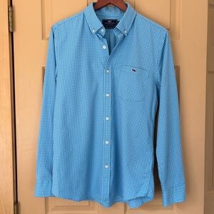 VINEYARD VINES | Blue Gingham Classic Preppy Casual Slim Fit Tucker Shirt Size M